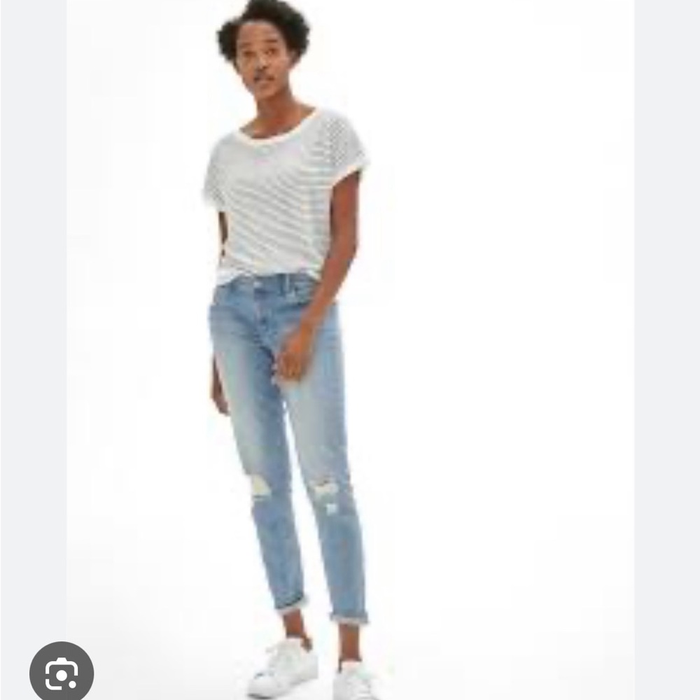 GAP Distressed Girlfriend Fit Denim.  Stonewashed Blue.
